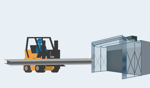 フォークリフトでジャバラブースに搬入する図