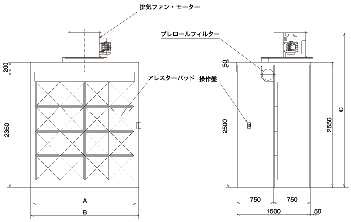 パーカー・ペイント・アレスターブースFH型（開口高あり）